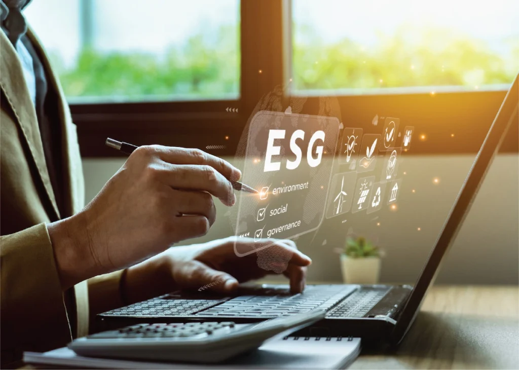 Someone marking a virtual ESG checkbox with a pen